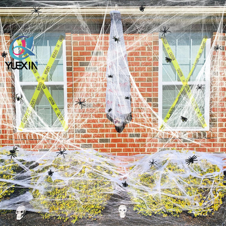  Tela de araña para decoración de Halloween, tela de araña súper elástica, suministros para fiestas en interiores y exteriores de Halloween