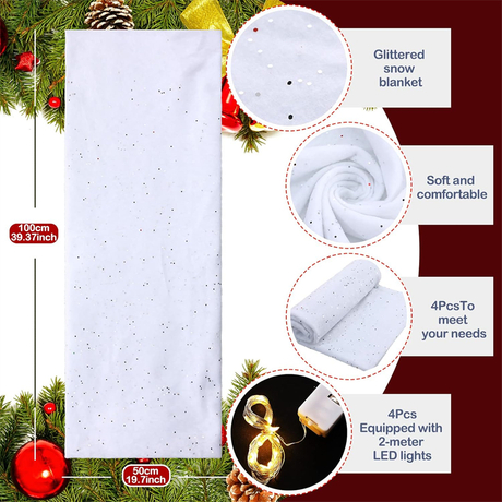 Manta de nieve ignífuga para decoración con purpurina.