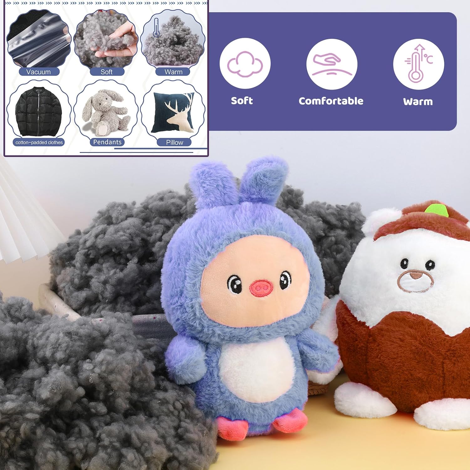 Polyfill gris premium para manualidades y animales de peluche, alta resiliencia