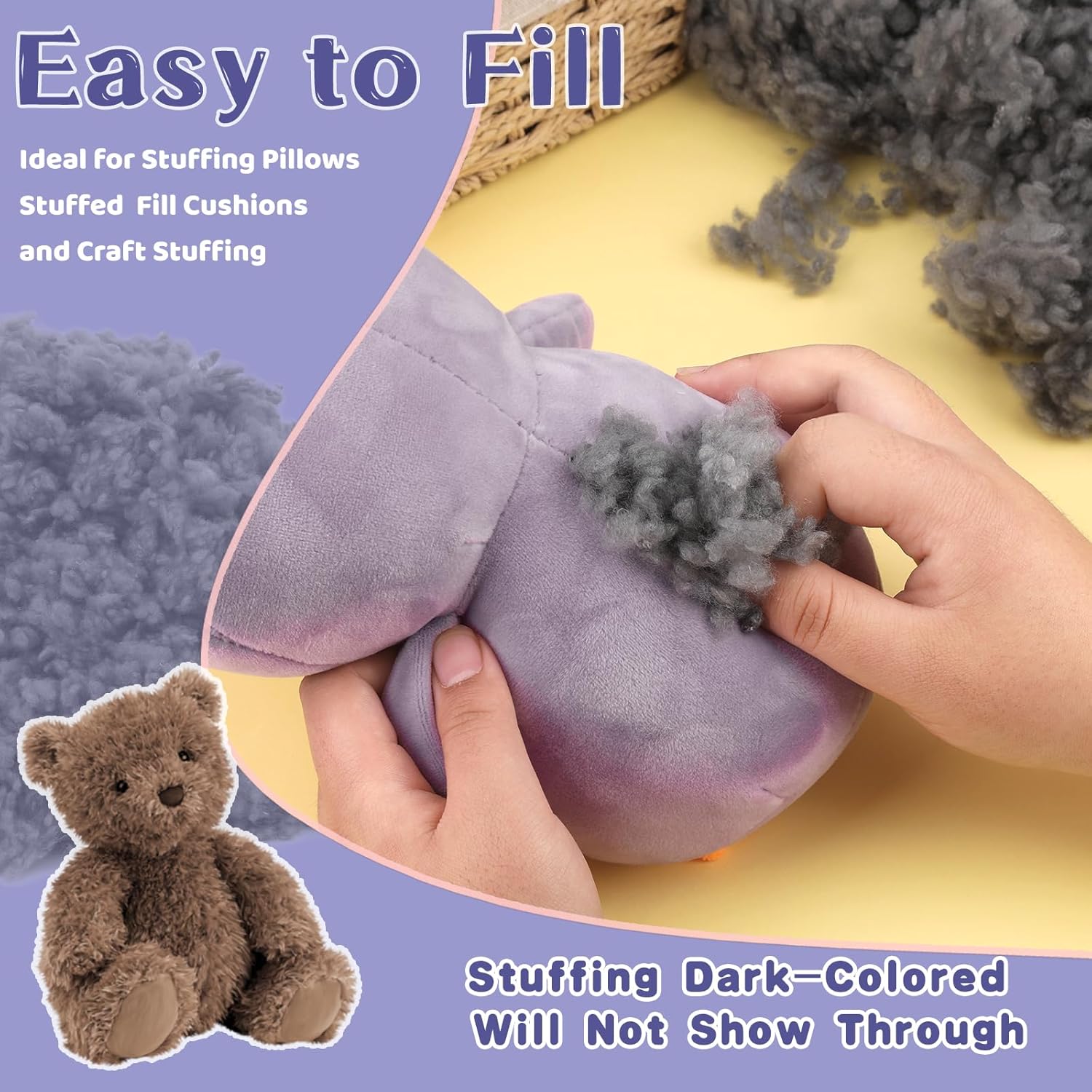 Polyfill gris premium para manualidades y animales de peluche, alta resiliencia