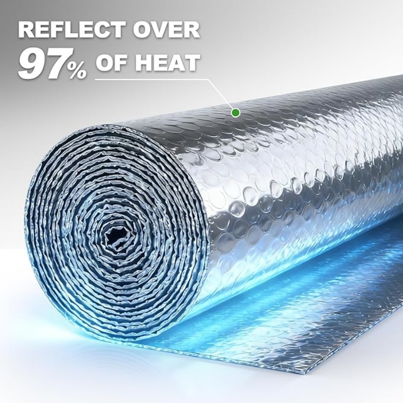 Rollo de aislamiento de papel de aluminio reflectante de doble burbuja, barrera radiante térmica Industrial para techo, ventana de garaje RV, venta al por mayor