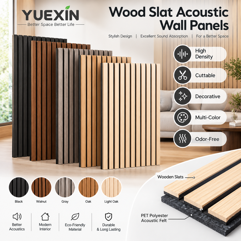 Paneles de pared de listones acústicos de madera con respaldo acústico de fieltro PET