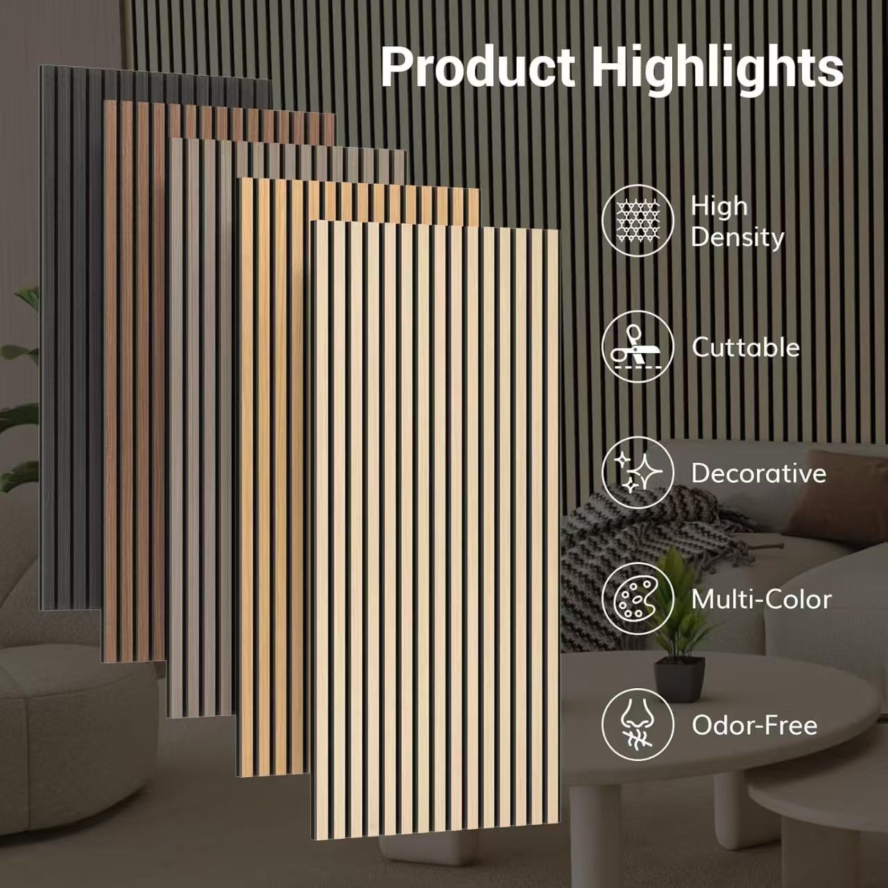 Paneles de pared de listones acústicos de madera con respaldo acústico de fieltro PET