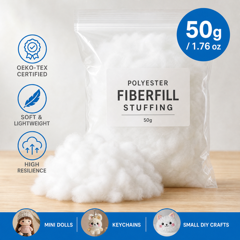 Relleno de fibra de poliéster certificado OEKO-TEX de 50 g para almohadas, juguetes y manualidades