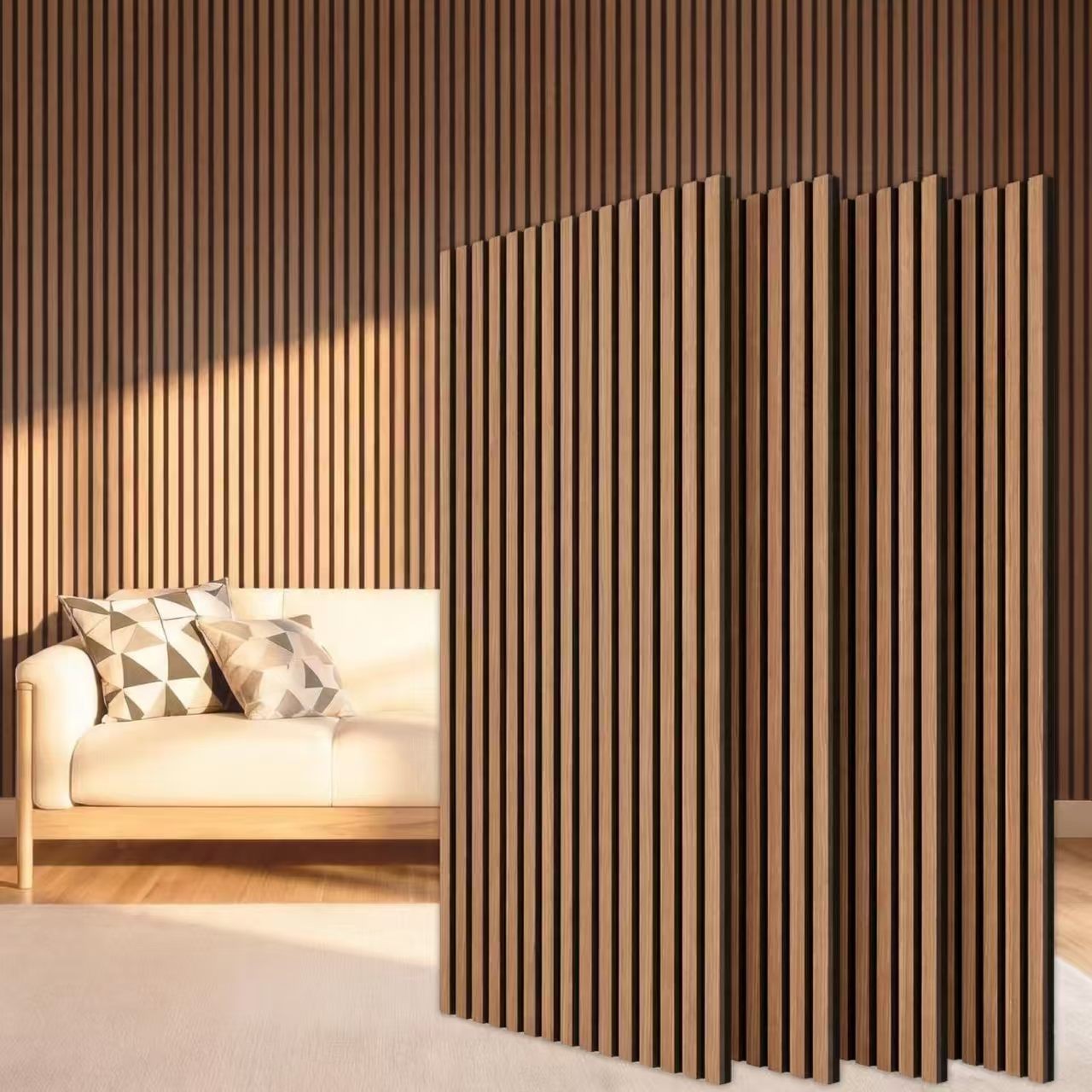 Paneles de pared de listones acústicos de madera con respaldo acústico de fieltro PET