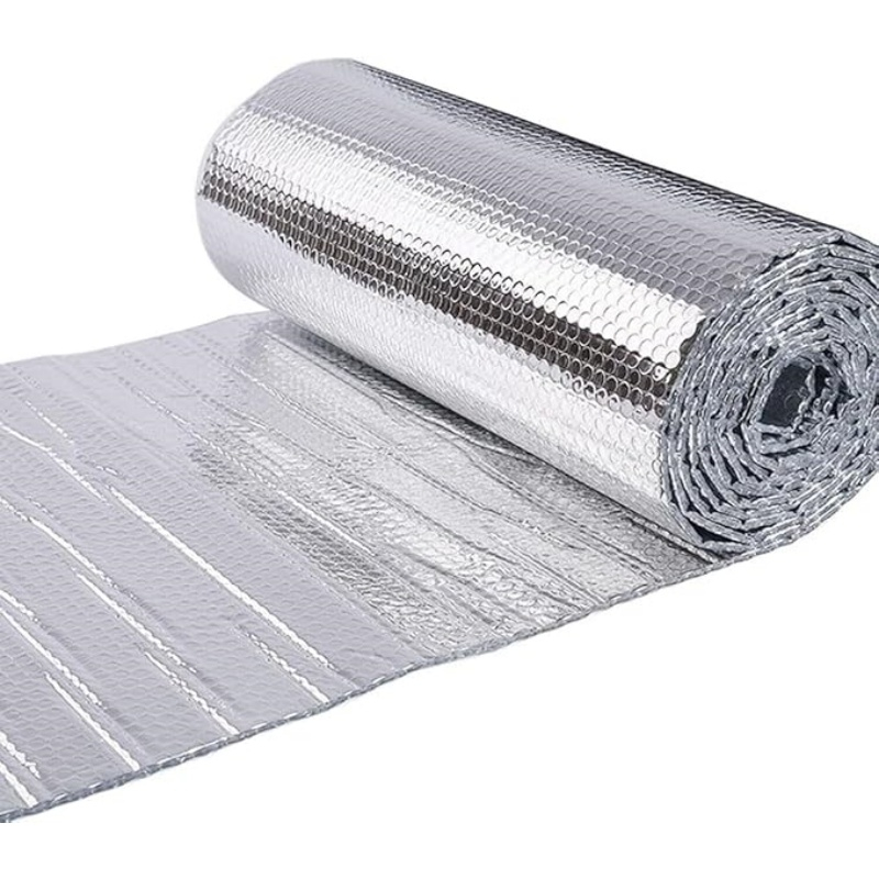 Rollo de aislamiento de papel de aluminio reflectante de doble burbuja, barrera radiante térmica Industrial para techo, ventana de garaje RV, venta al por mayor