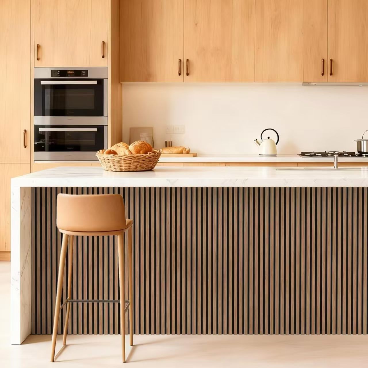 Paneles de pared de listones acústicos de madera con respaldo acústico de fieltro PET