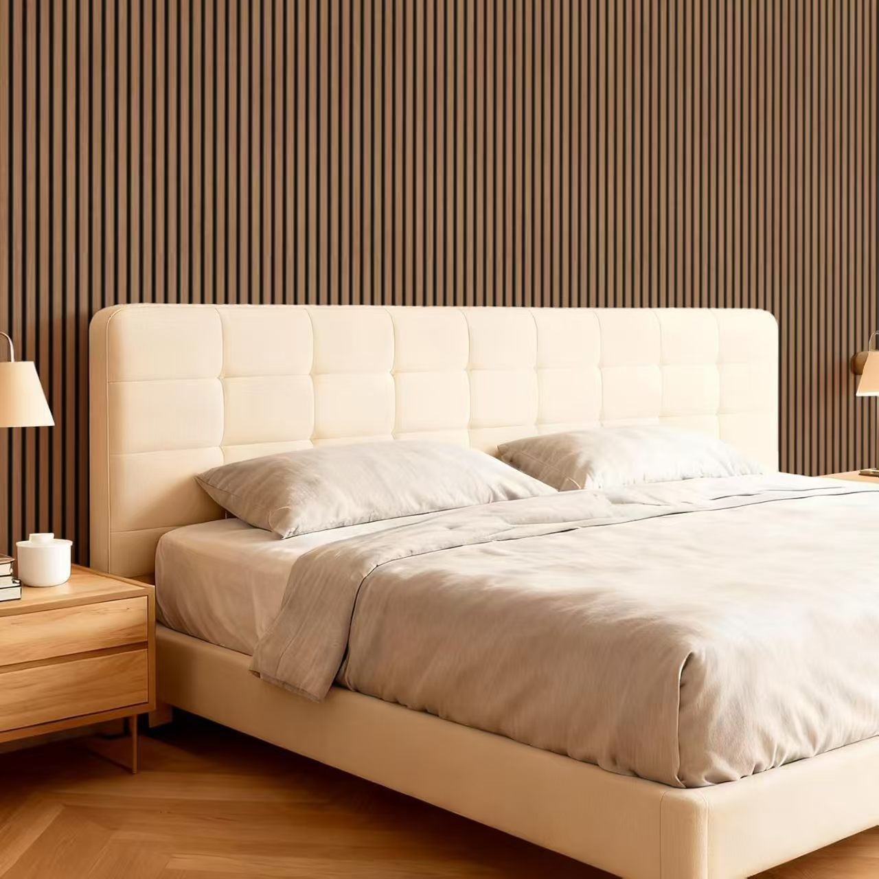 Paneles de pared de listones acústicos de madera con respaldo acústico de fieltro PET