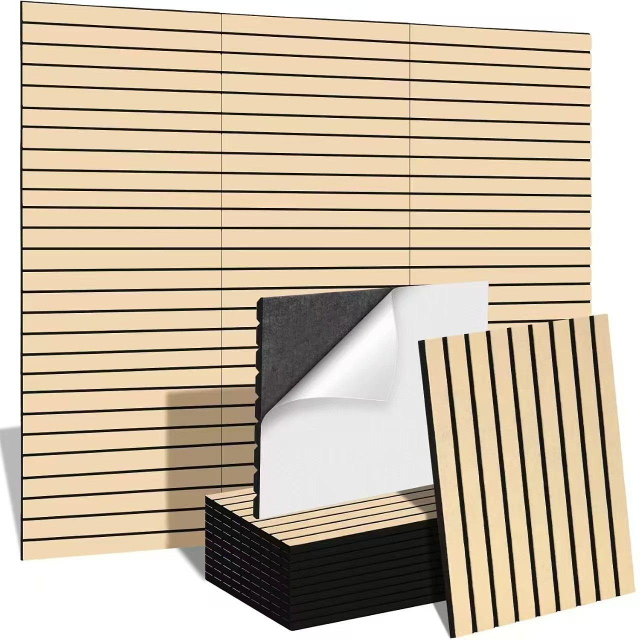 Paneles de pared de listones acústicos de madera con respaldo acústico de fieltro PET